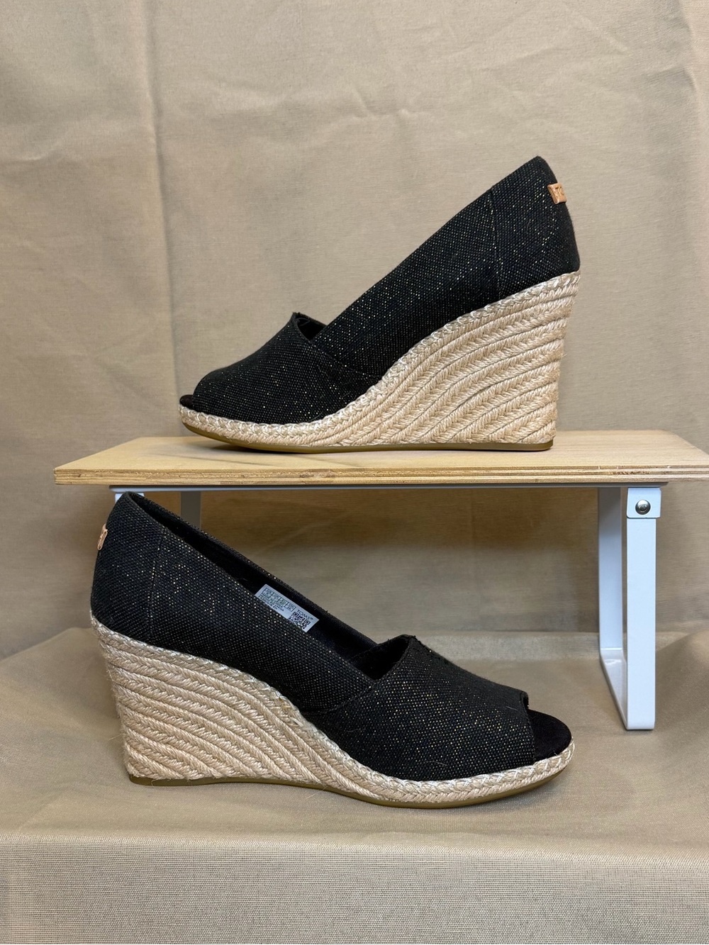 Toms Black Espadrille Wedge Peep-Toe Shoes